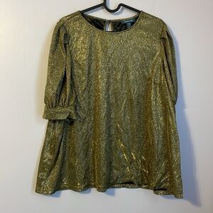 Modcloth Puff Sleeve Gold Metallic Too Glitzy To Function Glam Top Size 1X